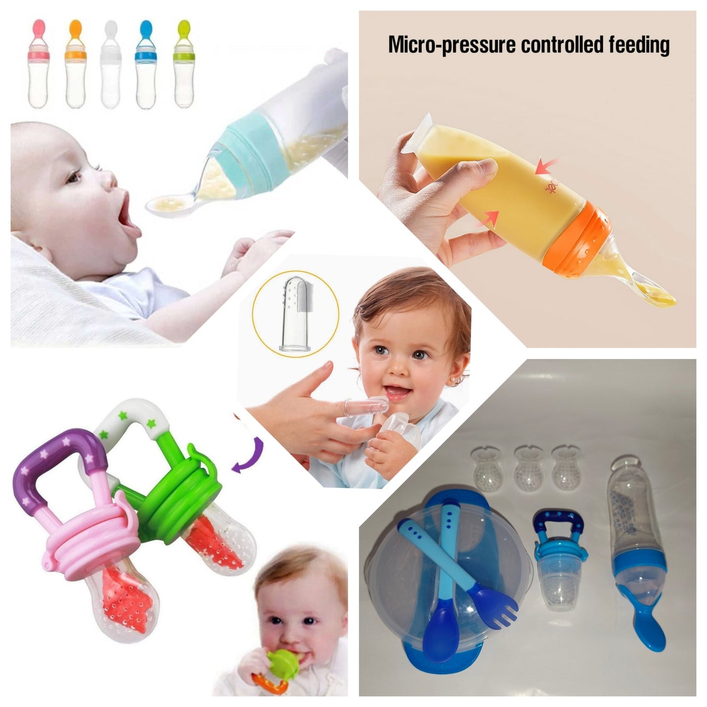 Silicone Feeding Set All In One Combo Deal | Feeding Spoon |Fruit Pacifier| Suction bowl| Fork & Spoon| Finger brush